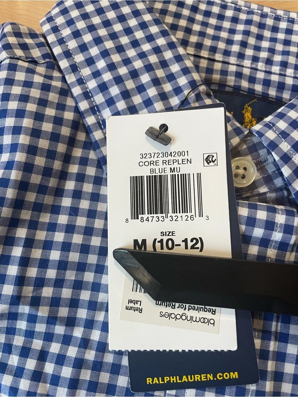Polo Ralph Lauren Boys Blue Gingham Button Down Shirt NWT Size M 10-12